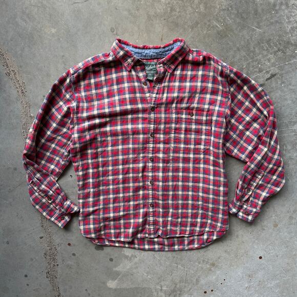 Vintage Woolrich Plaid Flannel Shirt Men's 2XL Red Button Front Long Sleeve - Picture 1 of 7